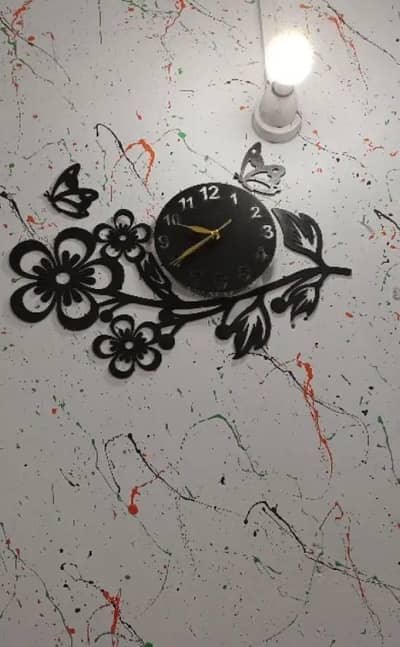 3D stylish flower wodeen Wall clock with led light