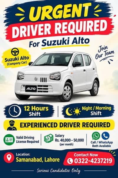 Urgent Car Driver required