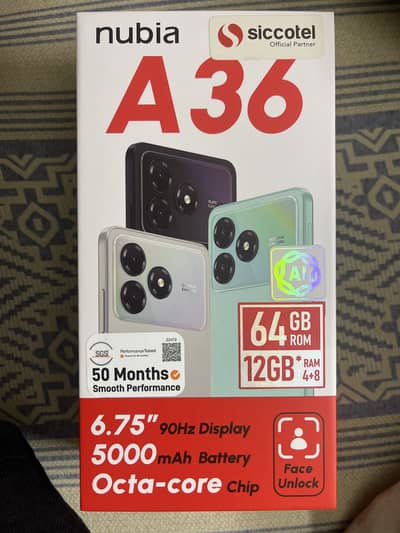 Nubia A 36 64 gb storage and 12 gb ram 1 month use