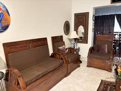 Solid wood sofa set custom made 10/10 condition 2 pillows guaranteed