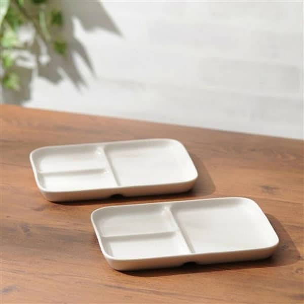 Pack Of 1 & 2, Melamine 3 Section Devided Large Serving Dish Kitchen Size 13.5 x 9 Inches - White