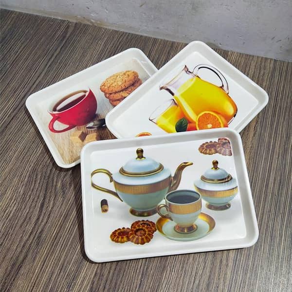Pack Of 3 Melamine Mini Tray For Kitchen Size 6 x 9 Inches - Multi Design