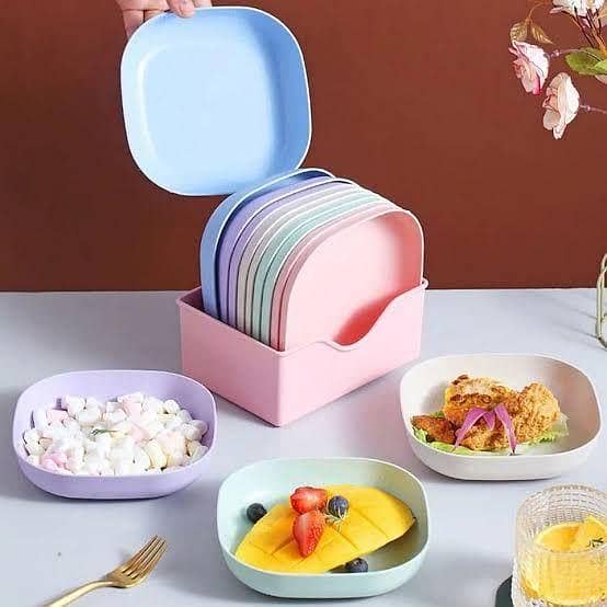 Pack Of 10 Colorful Plastic Mini Plate Set With Tray