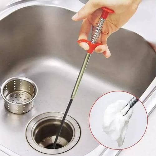 Stainless Steel Hair Catching Drain Cleaner Wire Spring Sink Cleaning Stick (90CM)