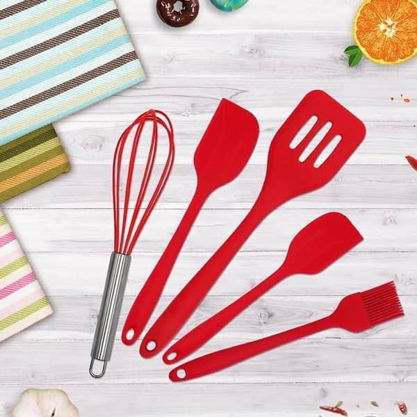 5 Piece Silicone Baking Props Set - Brush, Egg Beater, Leakage Shovel, Scraper (Large), Scraper (Small)