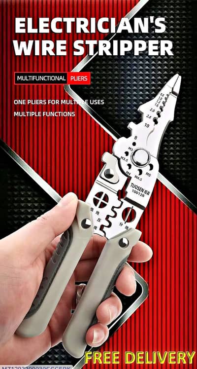 Electrician Wire Stripper Pliers Multi-Function Grey ChromE - New
