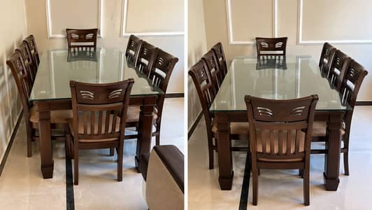 8 Seater Dining Table | Wooden Dining Chairs & Table | Good Condition