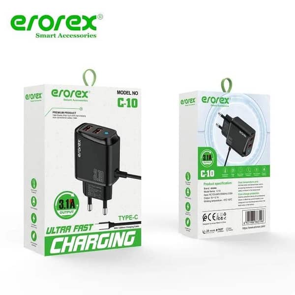 Erorex C-10 Dual USB Charger with Micro Cable - 3.1 Ampere