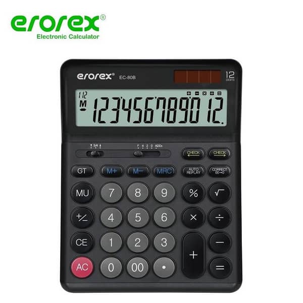 Erorex Desktop Office Calculator EC-80B - 12 Digit, 112 Steps Check & Correct, Dual Power (Solar & Battery) Calculator