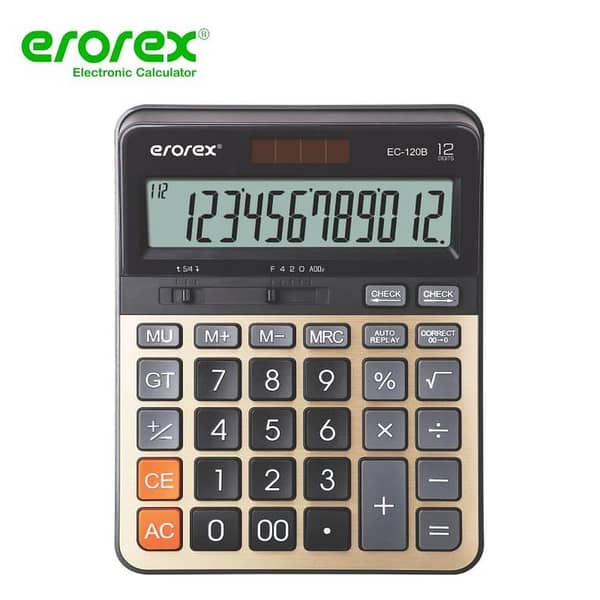 Erorex EC-120B Desktop Office Calculator with 12 Digits and 112 Steps Check & Correct - Dual Power (Solar & Battery)
