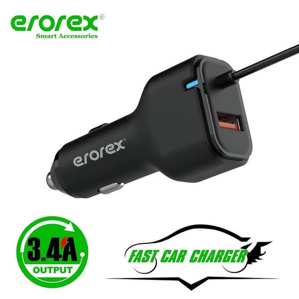 Erorex C-16 Car Charger (3.4A) with Micro & Type-C USB Cable