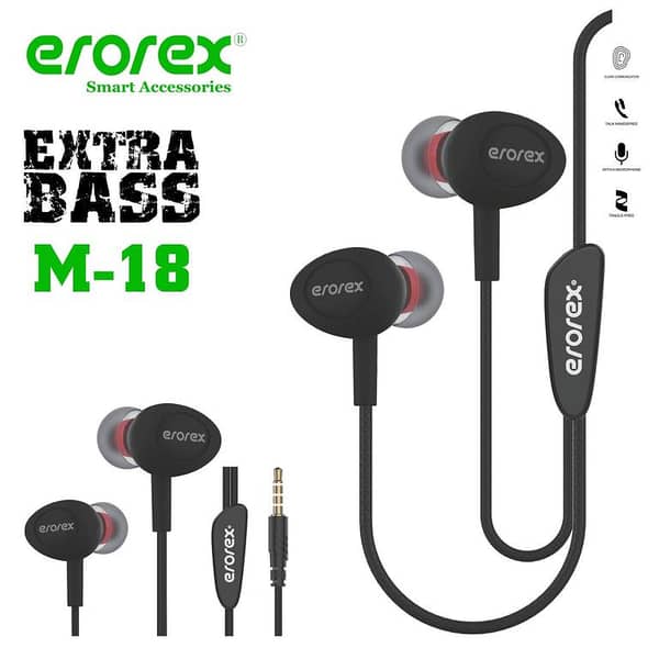 Erorex M-18 Hi-Fi Stereo Handsfree Earphones with Premium Quality and Super Bass