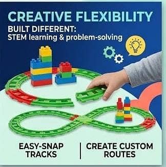Kids Plastic Train Toy Set | Building Blocks + Green Railway Tracks*