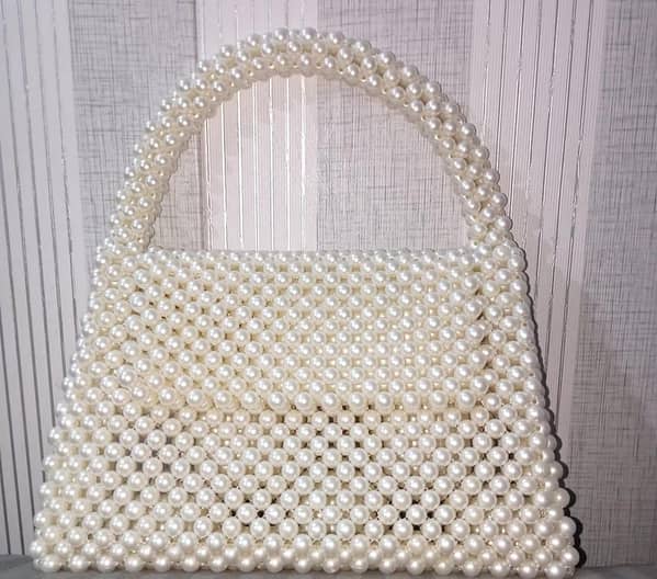 Elegant Handmade Pearl Beaded Handbag – Ivory White. Also customize with your favourite color