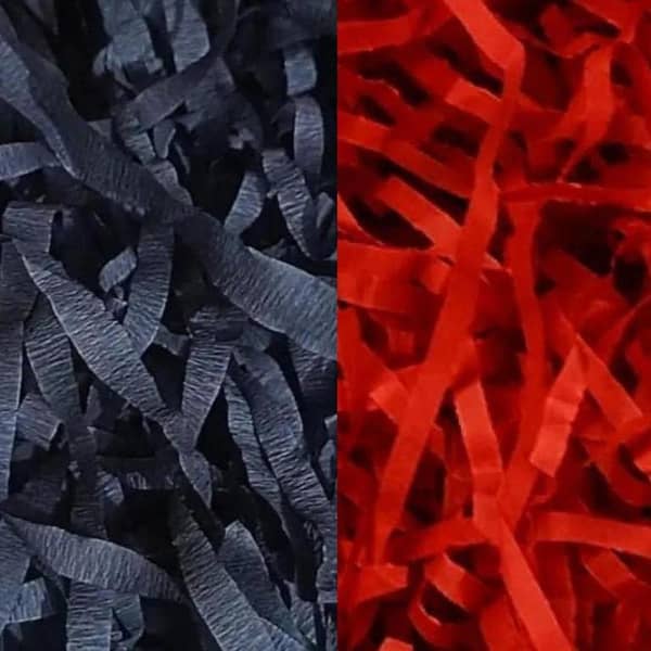 Black & Red Shredded Paper Color Filler for Gift Wrapping and Baskets (Crinkle Cut)