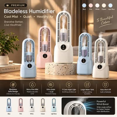 Bladeless Mist Cooling Fan | Humidifier + LED Light