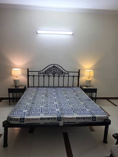king size Iron double  bed with mattress  side tables ,dressing table