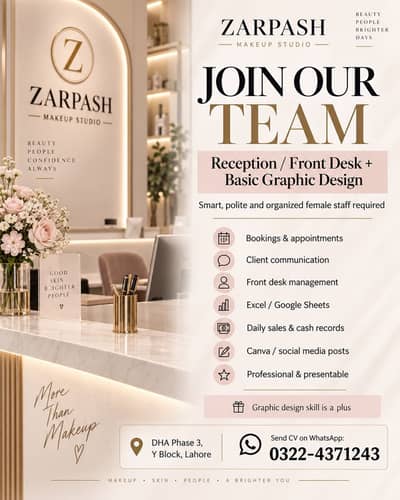 Female Front Desk Executive – Excel + Graphic Design Skills Required