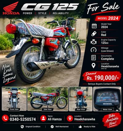Honda CG 125 2024 Model – Excellent Condition