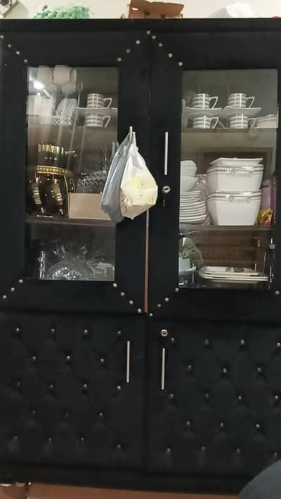 Luxury 2 Door Velvet Tufted Wardrobe Almari - black - Like New