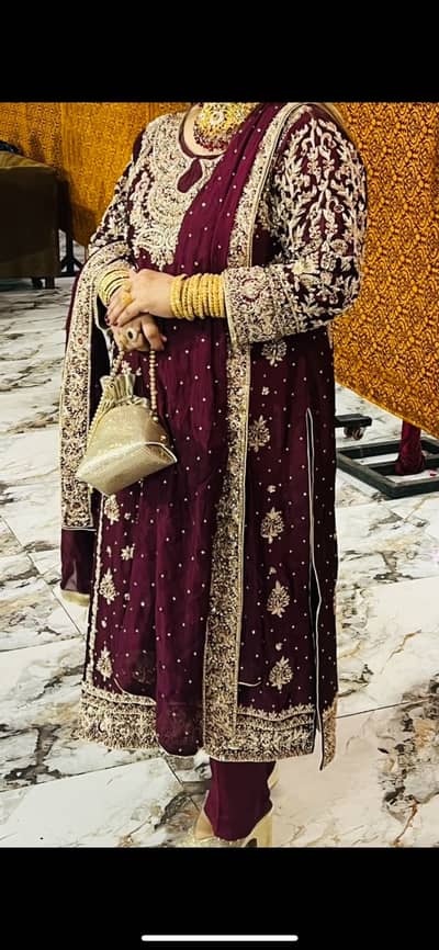  Luxury Maroon Embroidered Dress – Formal Wear 