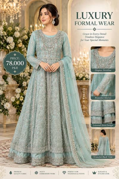 Beautiful Ice Blue Bridal 3-Piece Embroidered Dress