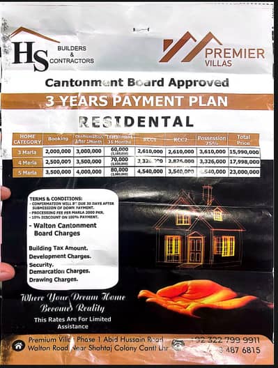 4 Marla Residential Plot on Easy 3-Year Installments | Premier Villas Phase 1, Walton Road