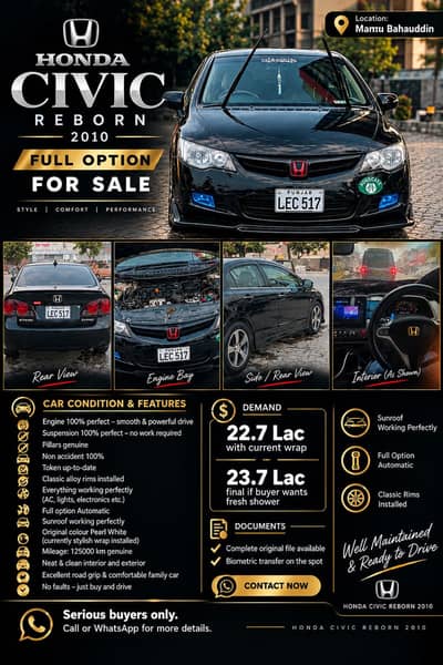 Honda civic reborn 2010 model auto sunroof full option