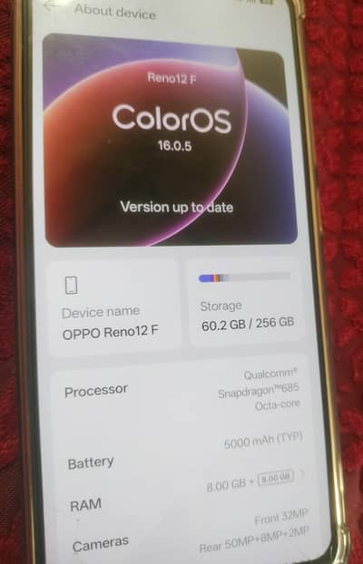 OPPO Reno12 F RAM 8+8 Room 256  Battery 5000 mah