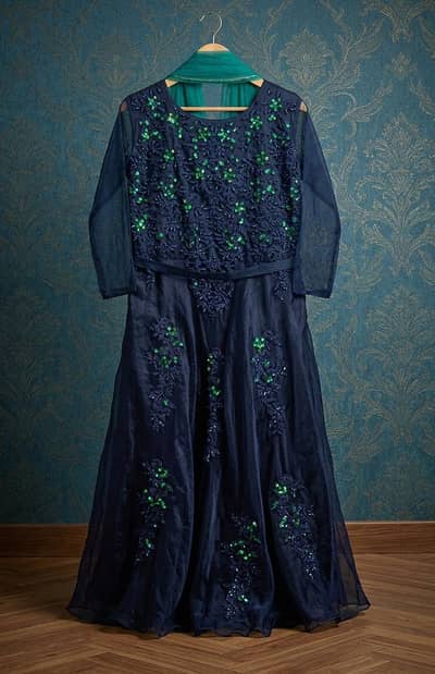 Elegant Navy Blue Embroidered Dress