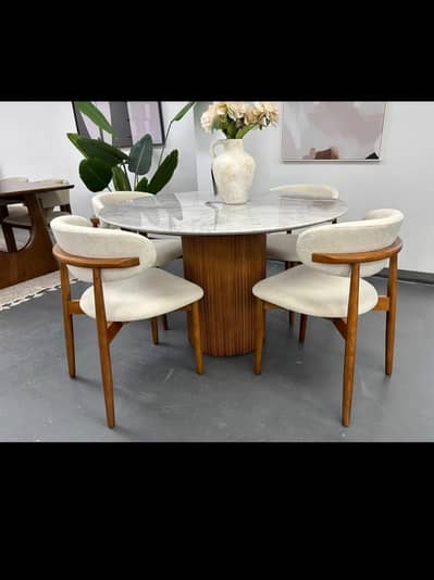 6 Seater Dining Table Set with Marble Top & 6 Chairs | home furniture