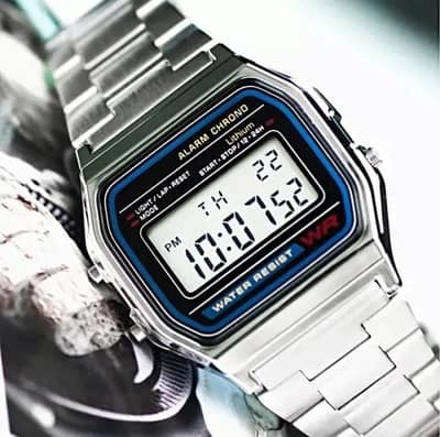 Stainless steel digital watch silver