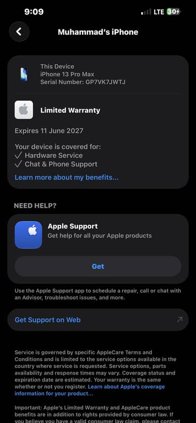 Apple iPhone 13 Pro Max 10 month marcntile Pak Warnty left PTA read ad