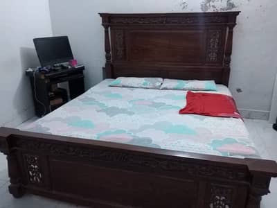 Queen size wood bed set for sale