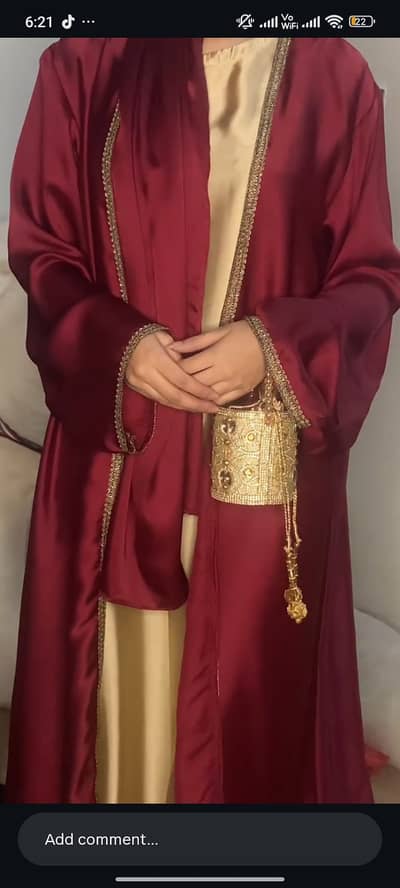 3PC Luxury Beige And Red Abaya Set