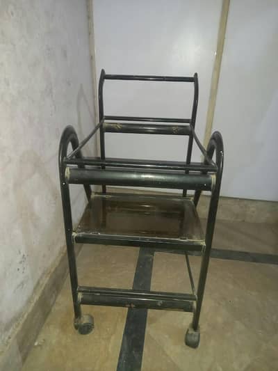 Black Metal Food Serving Trolley (4 Tier) Wheels Ke Sath
