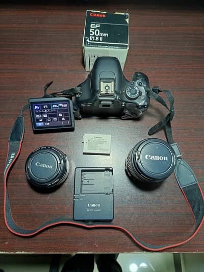 Canon 600D DSLR with 18-55mm + 50mm Lens | 2 Batteries + Bags