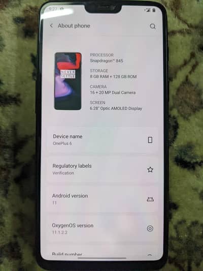 One Plus 6 PTA Approved Sale and Exchange 8gb-128gb