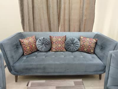 Premium Velvet Tufted 6-Seater Sofa Set – Modern Luxury Living Room