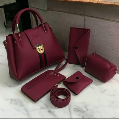 : 5-Piece Rexine Handbag Set for Girls