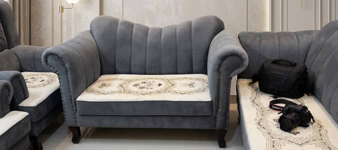 Premium 7-Seater King Size Velvet Sofa Set (Excellent Condition)