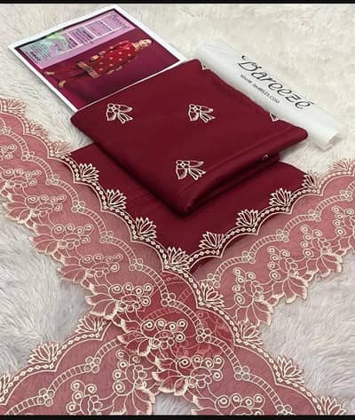Maroon Embroidered Women's Lawn Suit 2-Piece Wedding Party Wear