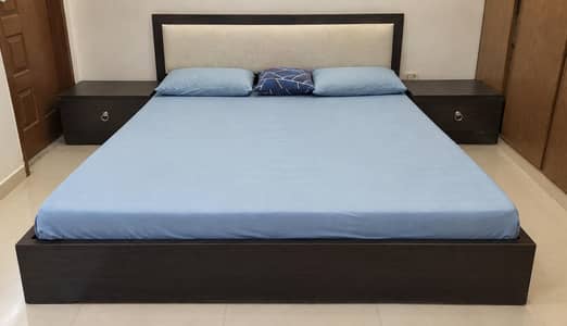 king size wooden bed set + 2 side tables + 6" foam mattress for sale
