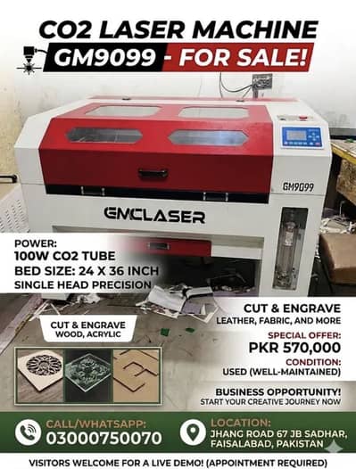 CO2 Laser Machine GM9099 | 100W | Bed Size 24x36 Inch with New Tube