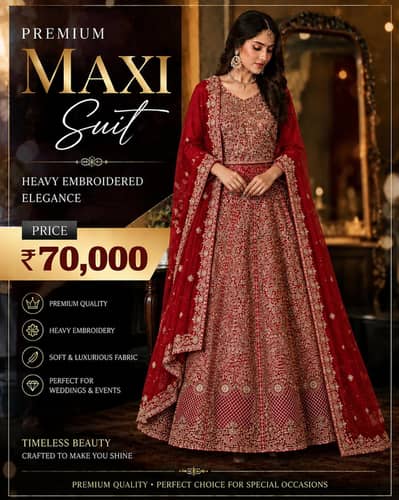 Heavy Embroidered Red Maxi Suit | Bridal Wear | Wedding Dress