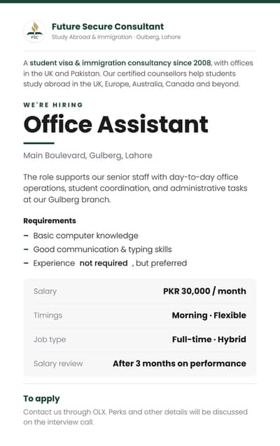 Office Assistant — Future Secure Consultant