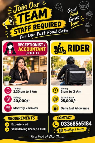 Receptionist & Rider required