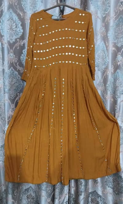 mirror work linen frock