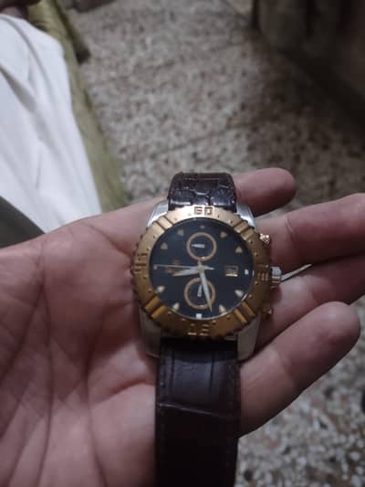 swister chronograph duel time Brand leather strap