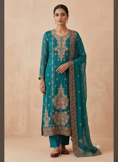 Chiffon 3-Piece Unstitched Suit | Elegant Party Wear